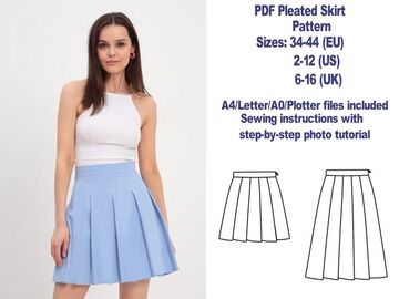 Pleated Skirt Sewing Pattern PDF Sewing Patterns Vintage Skirt Pattern PDF