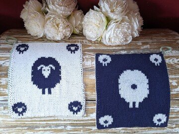Potholder / washcloth "Funny sheep" - double knitting pattern
