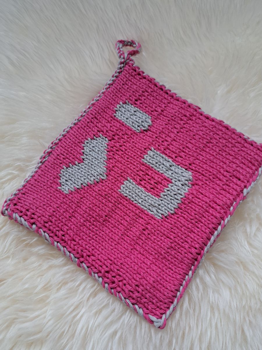 Blog-Inhaltsbild für 'Valentinstag **I Love You** Topflappen in Double Face gestrickt'