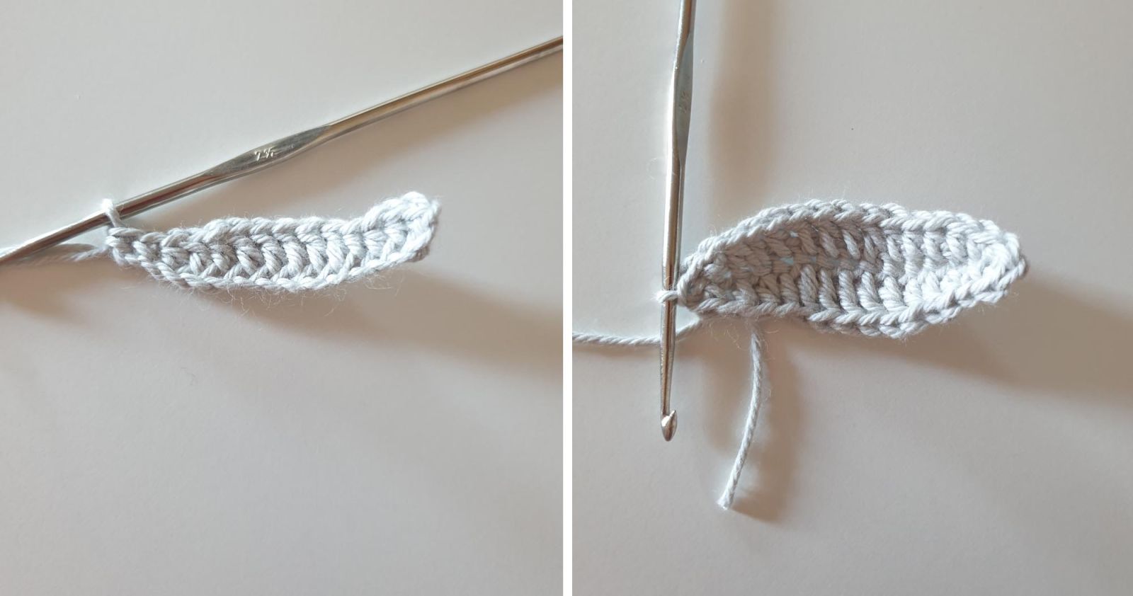 Ein halbfertiges Ohr und ein fertiges Ohr ist zu sehen.