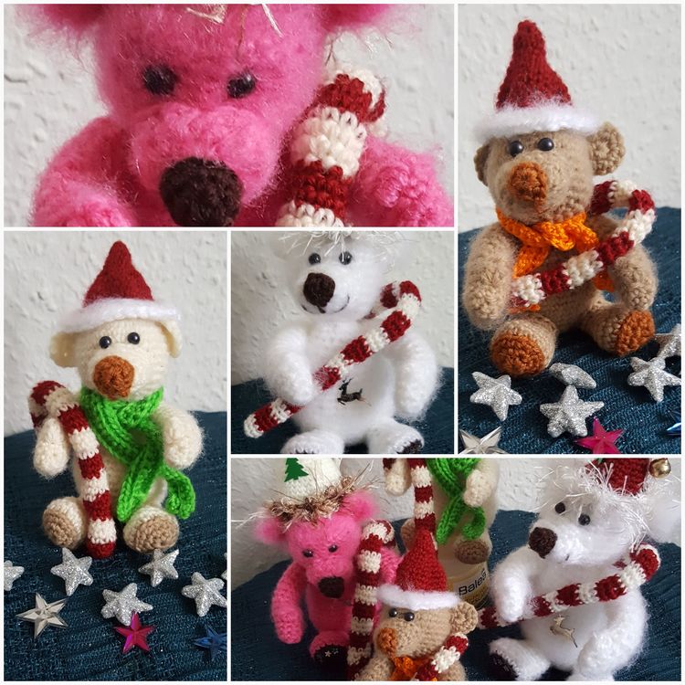 Teddy Bär mit Zuckerstange Weihnachtsdeko Geschenk Anhänger Christbaumschmuck