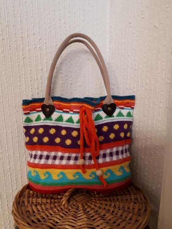 Shopper Tasche kunterbunt Häkelanleitung