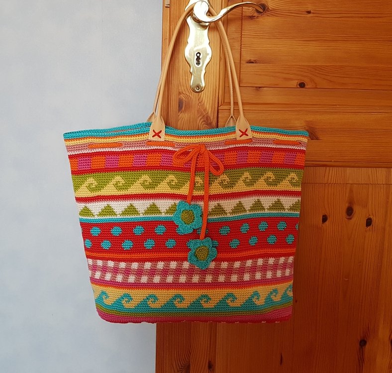 Shopper Tasche kunterbunt Häkelanleitung