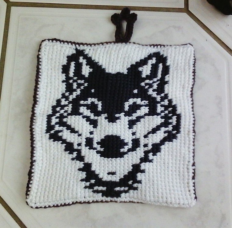 Topflappen Husky / Tunesisch gehäkelt