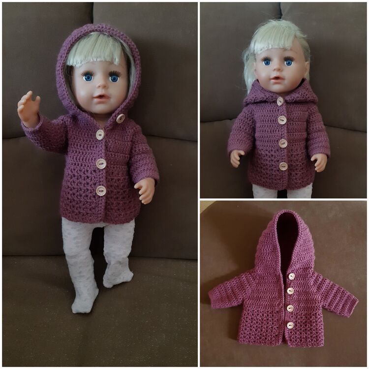 - MINI MATILDA - Babymantel/ Jacke häkeln, ab Größe 42/44 Puppe - 86/92 Kleinkind. mit Kapuze oder Kragen