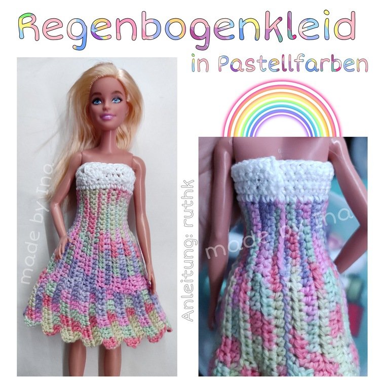 Häkelanleitung Regenbogenkleid für Modepuppen