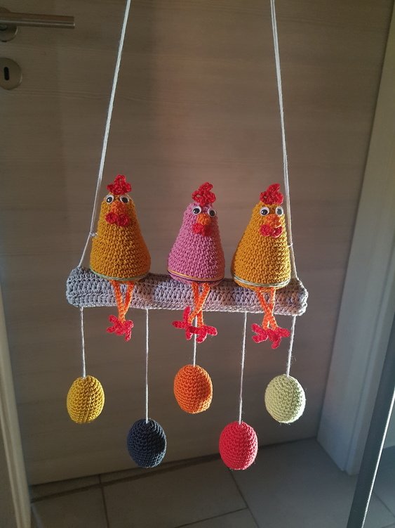 Edge stool and hanging decoration the chickens on the perch