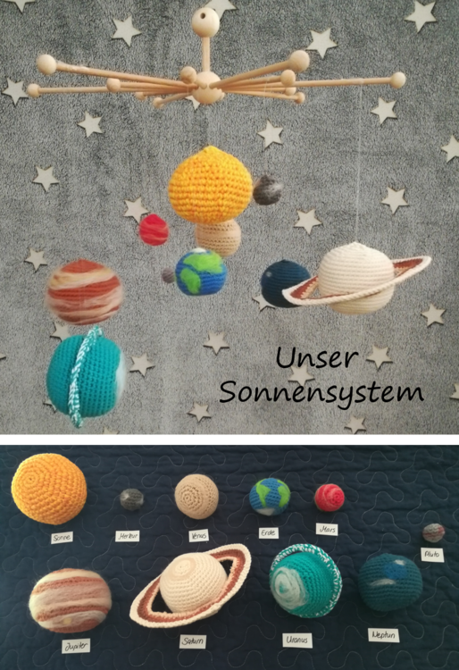 Häkelanleitung &gt; Sonnensystem / Planeten Mobilé &lt;