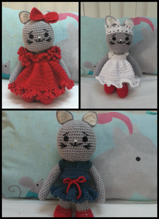 Amigurumi Katze mit Rüschen Kleid 17 cm Groß ( 19 cm mit Ohren )