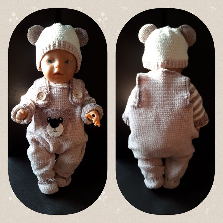 4-tlg. Bärchen-Kleidungs-Set für 42-45cm Babypuppen / Häkelanleitung