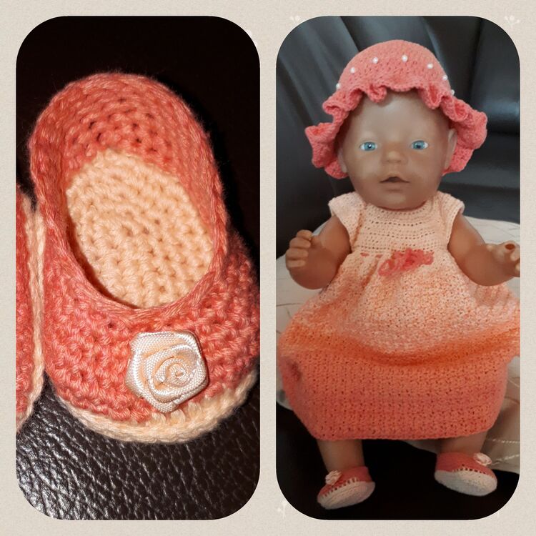 4-tlg. Sommer-Kleidchen-Set für 42-45cm Babypuppen / Häkelanleitung