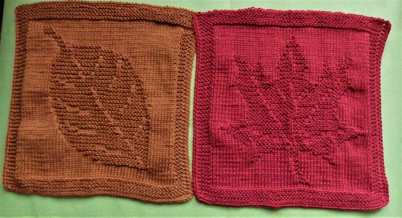 Knitting pattern Set of 2 dishcloths &quot;Autumn leaves&quot; - easy