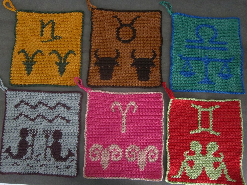 SET all 12 zodiac signs as cloth / potholders - crochet pattern