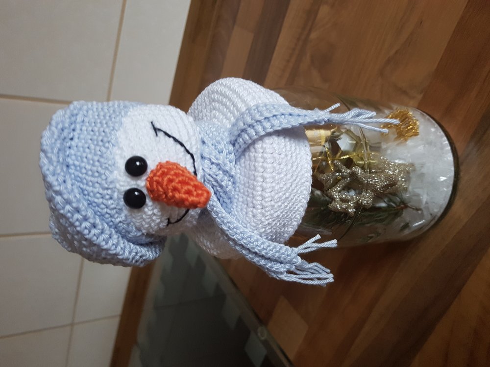 Häkelanleitung Schneemann Bonbonglas