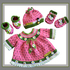 Watermelon Baby Dress/Jacket, Booties, Bonnet and Mittens set