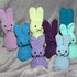 crochet little easter bunnies in three different sizes