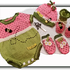 Watermelon Oneise Romper with booties,mittens & bonnet