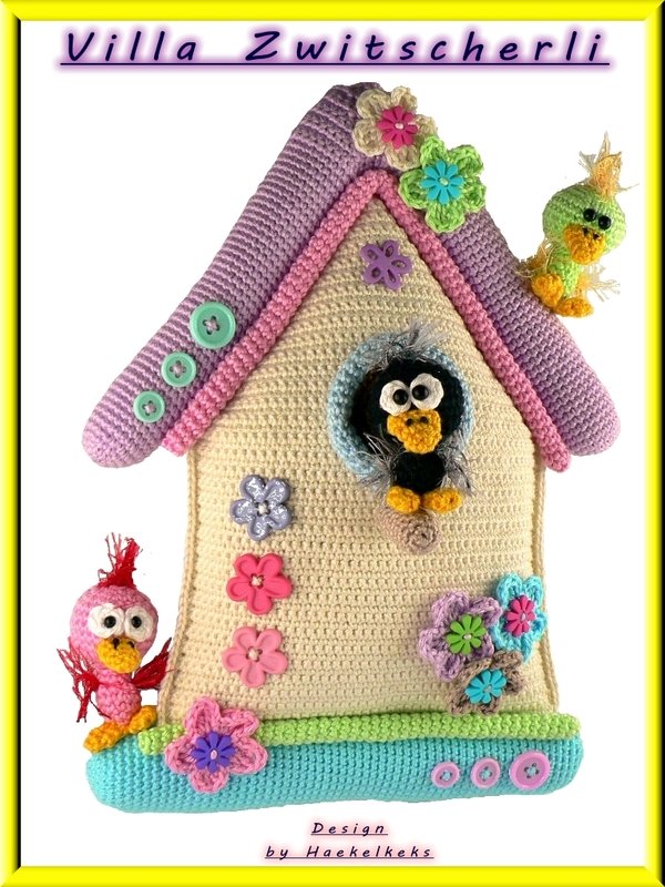 Door hanger birdhouse "Villa Zwitscherli" crochet pattern by