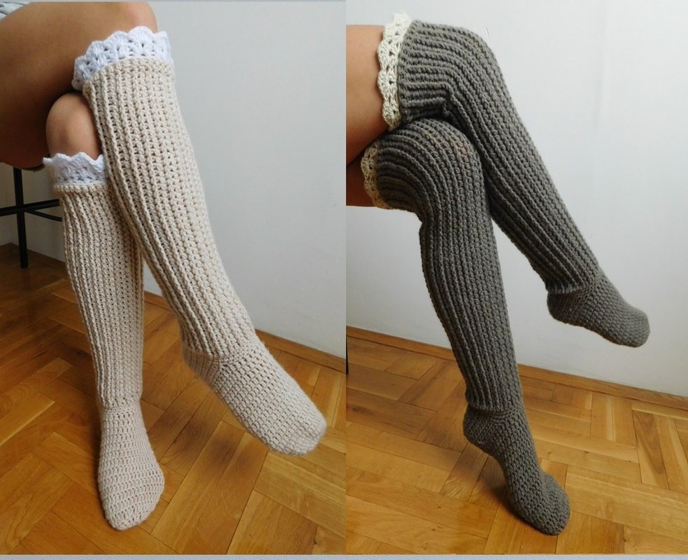 Over the knee socks, crochet knee high socks Photos and pictures