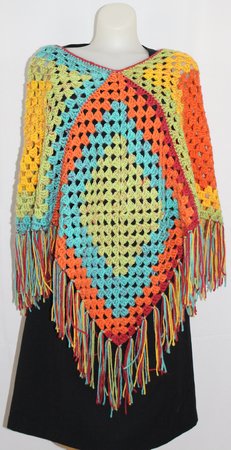 crochet granny square rainbow poncho, made to measure pattern