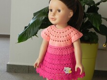 Crochet doll pattern, doll in pink dress, 9 inch doll