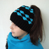 Messy bun hat pattern Winter beanie with hole for hair