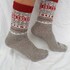 Damen Socken mit Muster hellgrau rot gestrickt Gr 35-40