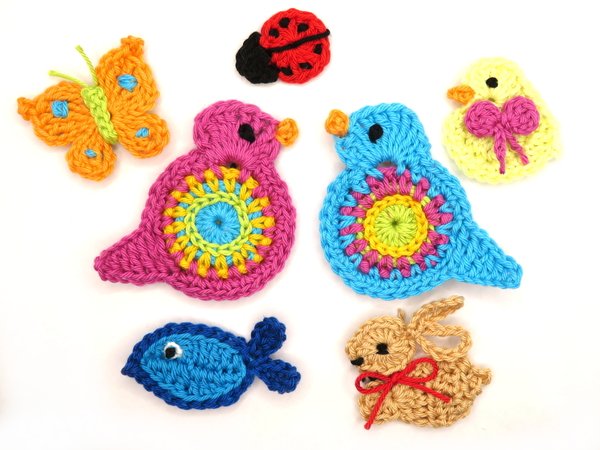 6 Kawaii Characters Crochet Appliqué Pattern 
