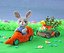 Easter bunny with a personal carrot car