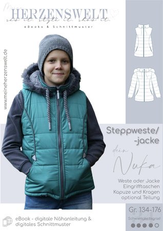 Steppweste/ Jacke Kinder – E-Book Schnittmuster Gr. Teens – 134-176 Nuka