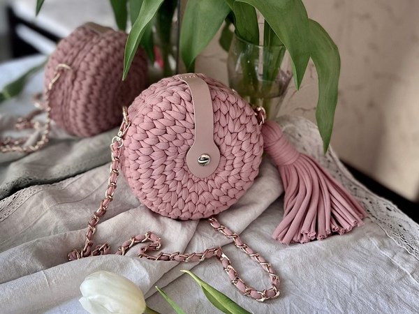 crochet pattern round bag with t shirt yarn pdf and video tutorial 376391959