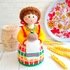 K095 Lady with a Round Loaf bread Knitted interior doll Amigurumi Zabelina