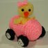 Lola on her car - knitting pattern soft toys Easter decorations chicks duck