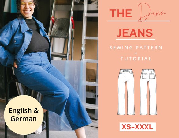 Sewing pattern jeans pants, XS-XXXL, with video tutorial