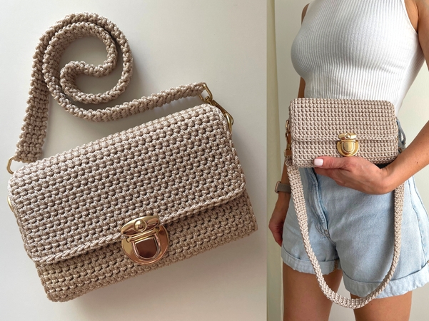 Cute White(Square) Crochet Small Handbag Crossbody Purse Crochet Shoulder  Bag for Girl Cute Crochet Purses