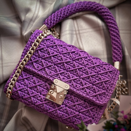 Cute Purple Crochet Small Handbag Crossbody Purse Crochet Shoulder Bag for  Girl Cute Crochet Purses