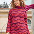 Pullover im Wellenmuster in Rot, Fuchsia und Aubergine