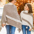 Gestrickter Kinder- und Damenponcho mit Loop in Beige-Natur