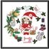 Cross stitch. Needlewoman girl Christmas wreath