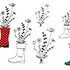 Stickdatei Blumen im Stiefel, LineArt, Redwork, Blumen solo, zwei Größen, 6