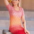 Kleid mit Ajourmuster in Lachs, Rot, Malve und Orange