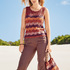 Top und Tasche mit Zackenmuster in Rost, Terracotta, Rosenholz und Aubergine