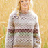 Raglanpullover mit Jacquardmuster in Rosa, Natur, Grün und Bordeaux