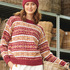 Norweger-Pulli und Mütze in Bordeaux, Beige, Gelb und Orange