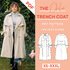 Trench coat pattern, coat sewing, XS-XXXL women, jacket pattern