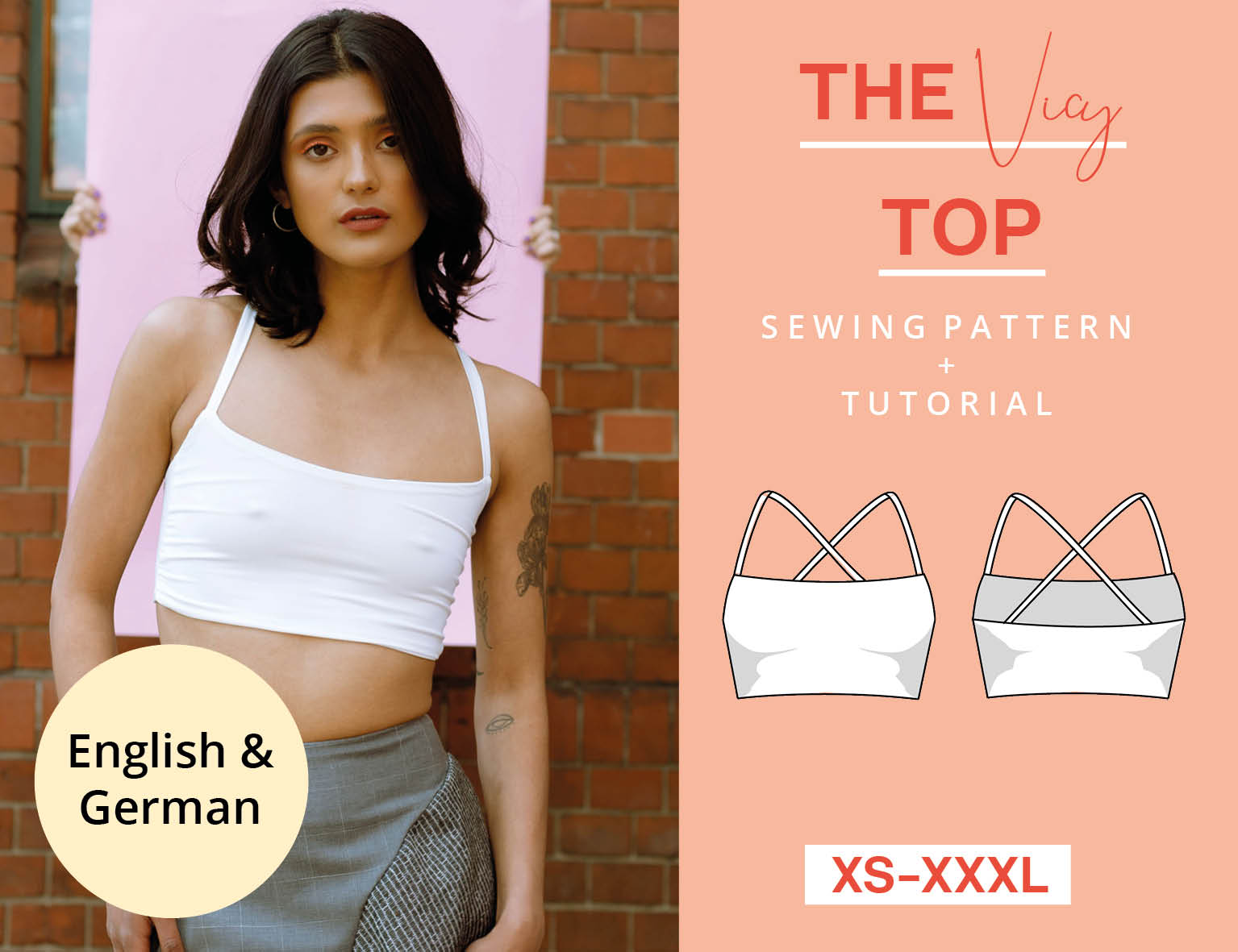 Sewing pattern top spaghetti straps, women, sizes XS-XXXL video tutorial