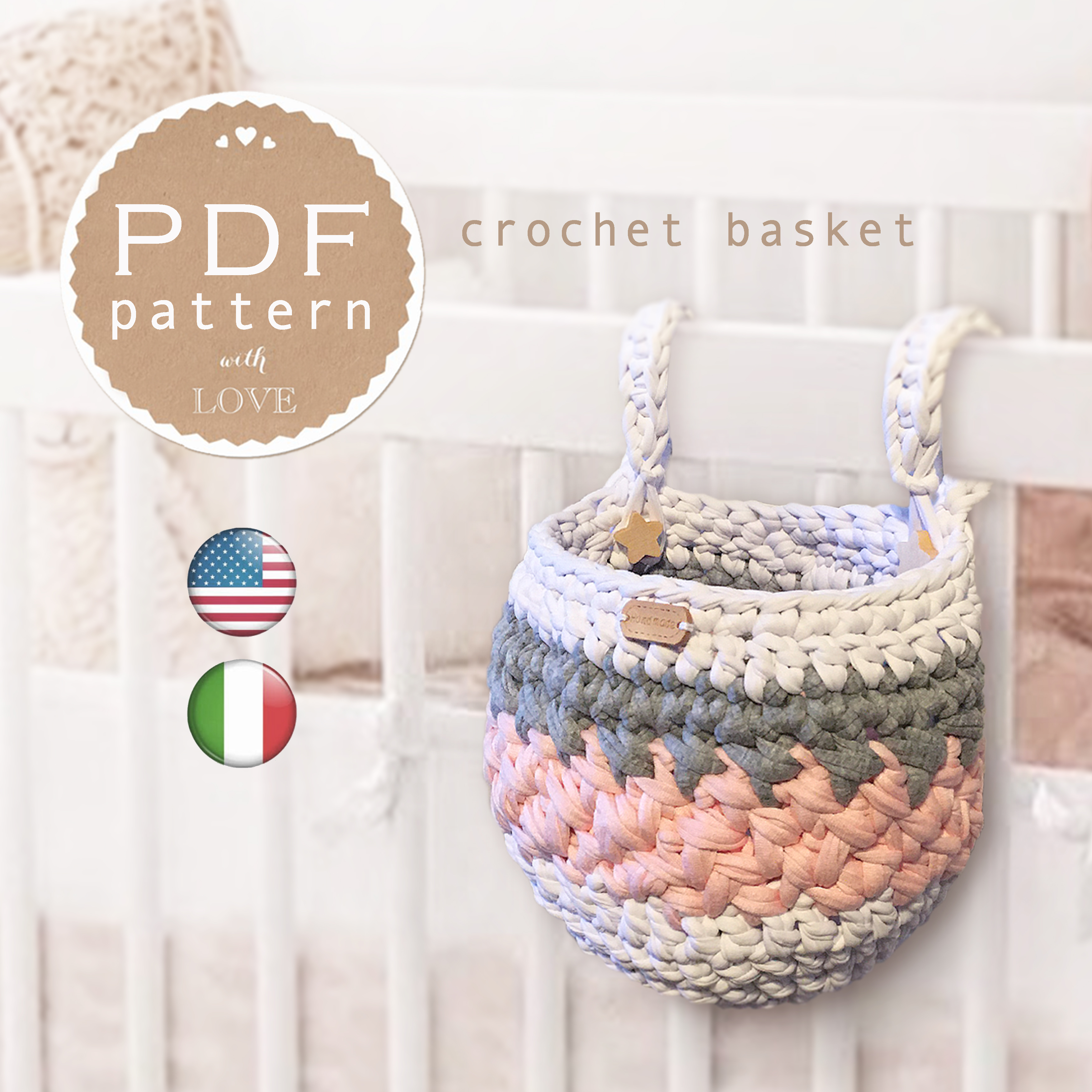 Rattan Mushroom Basket, Toadstool Nursery Decor